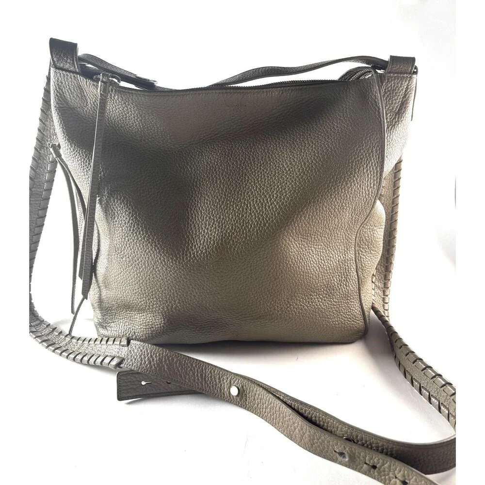 ALLSAINTS Kita Gray Pebbled Leather Slouchy Convertible Backpack